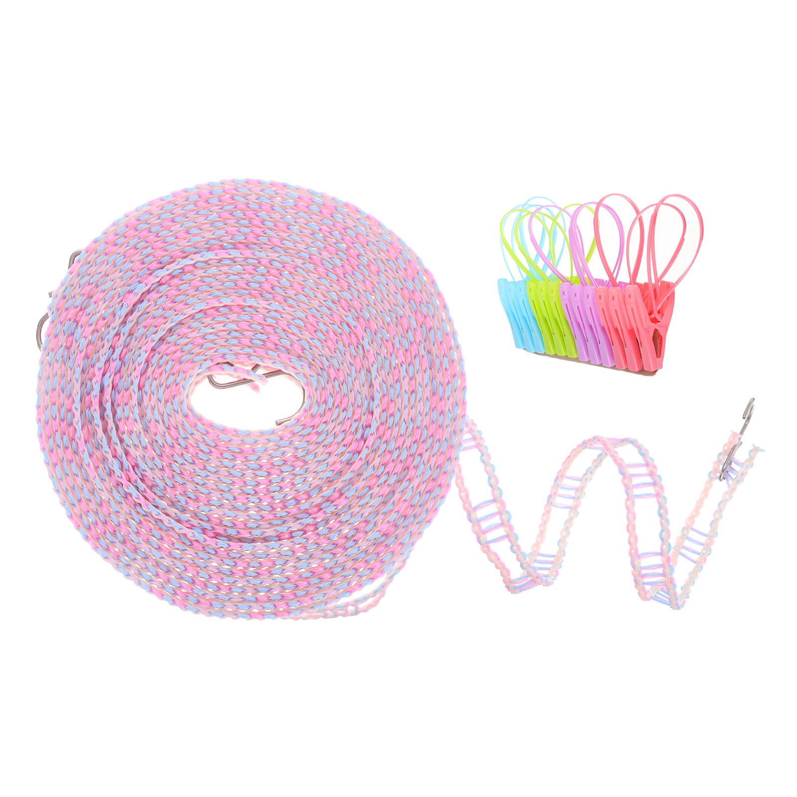 Windproof Clothesline 10M Non-Slip Clothes Drying Rope with 12 Clips Purple