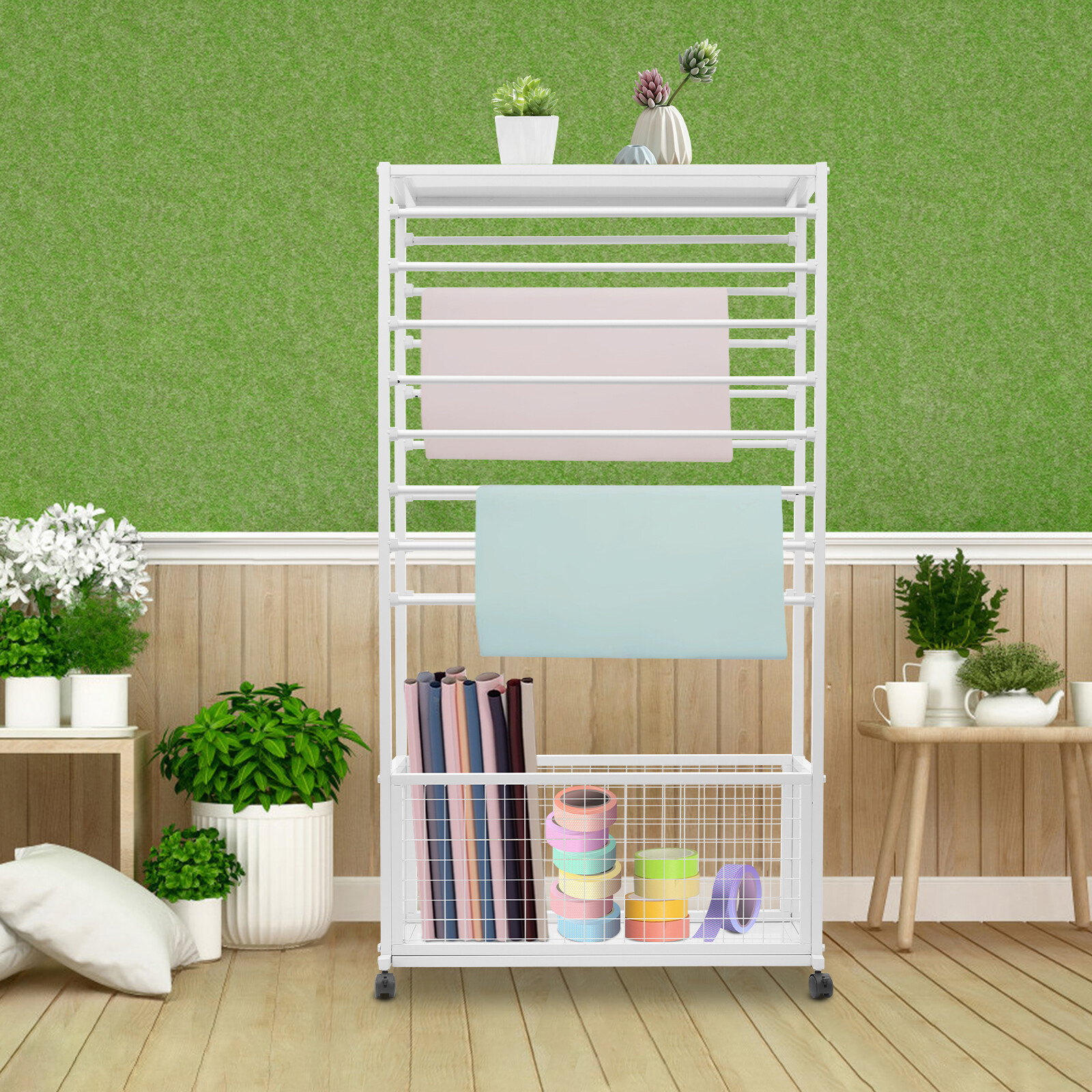 Mobile Ribbon Holder Organizer with Wheels and Ample Storage Space