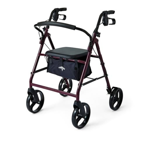 Medline Steel Rollator Walker for Adult Mobility Impairment, Burgundy, 350 lb. W