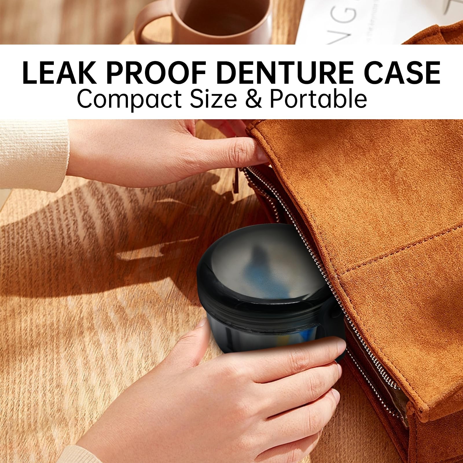 Leak Proof Denture Cups for Soaking Dentures, Partial Transparent Black