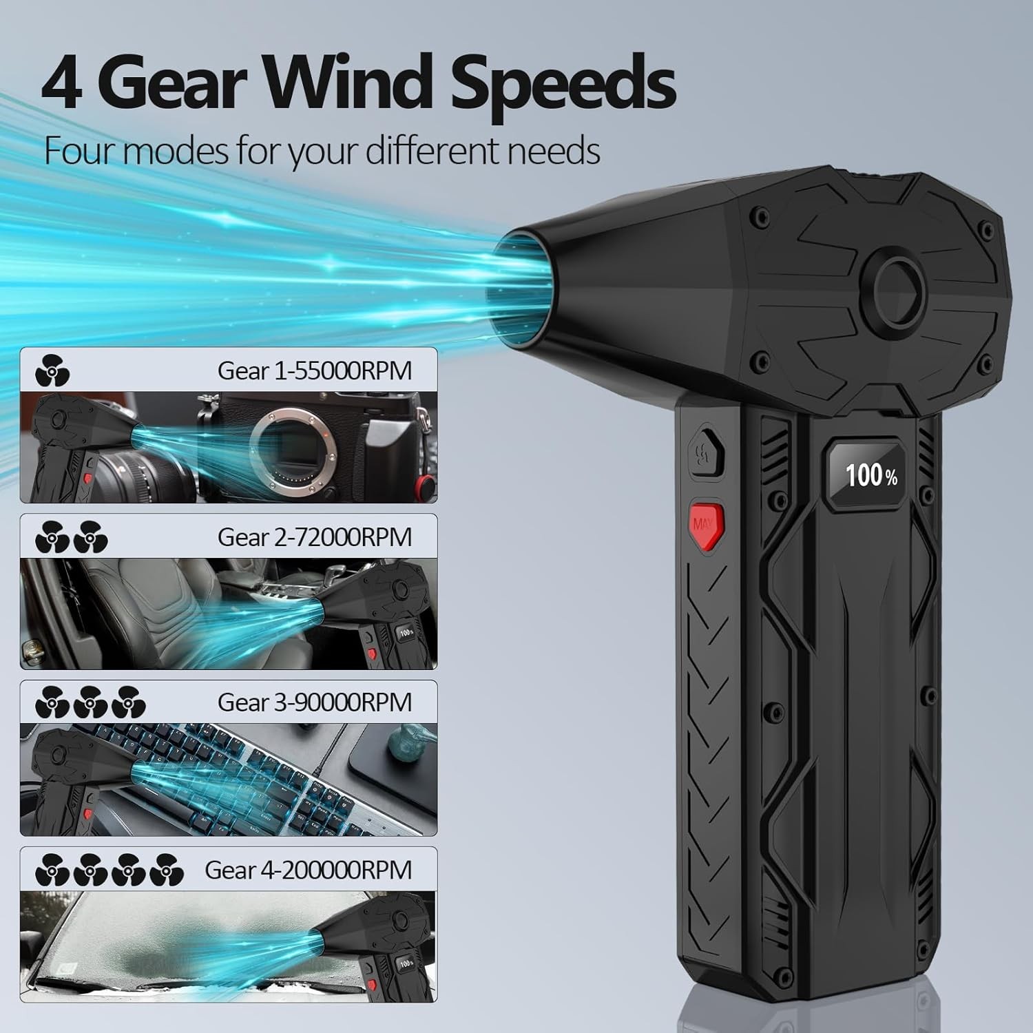 Electric 200000RPM Compressed Air Duster with Display for...