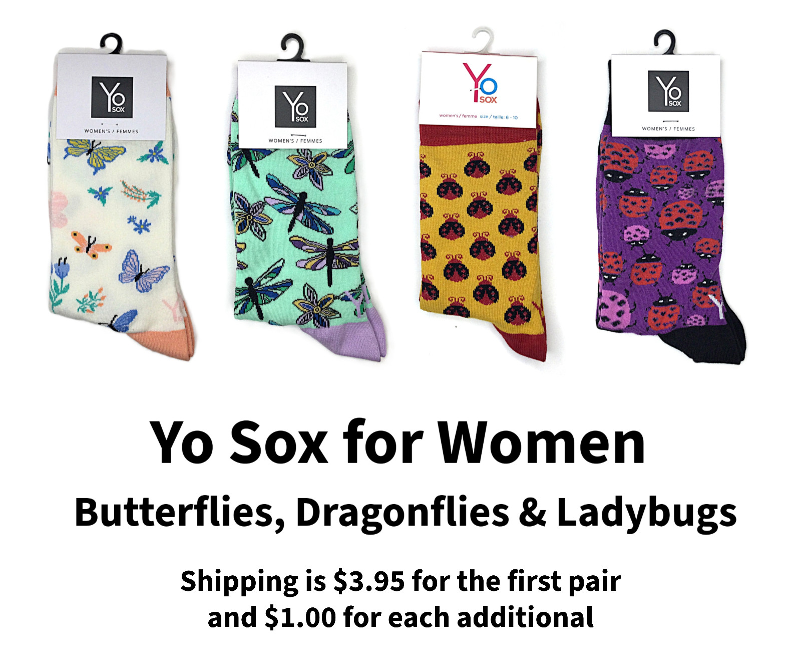 Yo Sox - Crew Socks for Women - Butterflies, Dragonflies & Ladybugs