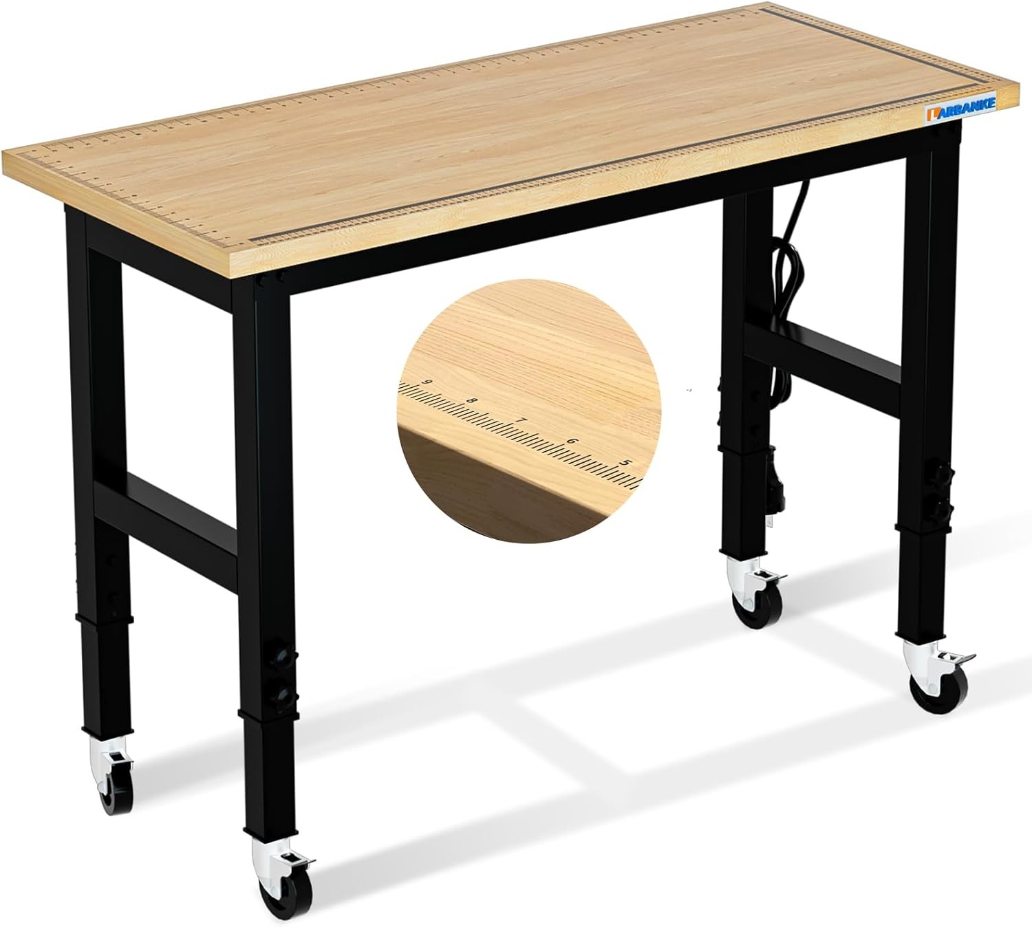 48" Heavy-Duty Adjustable Workbench W/ Brake Wheels,Hardwood Worktable Weight