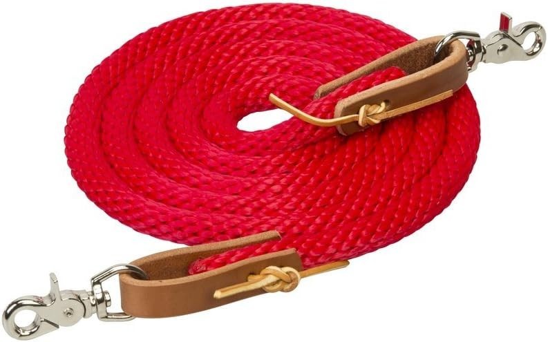 Quality 5/8" x 8' Poly Roper Reins with Leather Ends & Scissor Snaps for Dogs