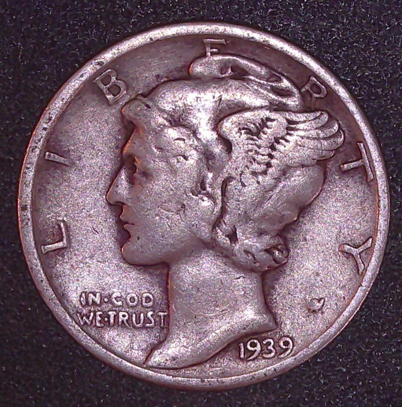 1939-P Mercury Winged Liberty .10c Dime 90% SILVER Philadelphia Mint