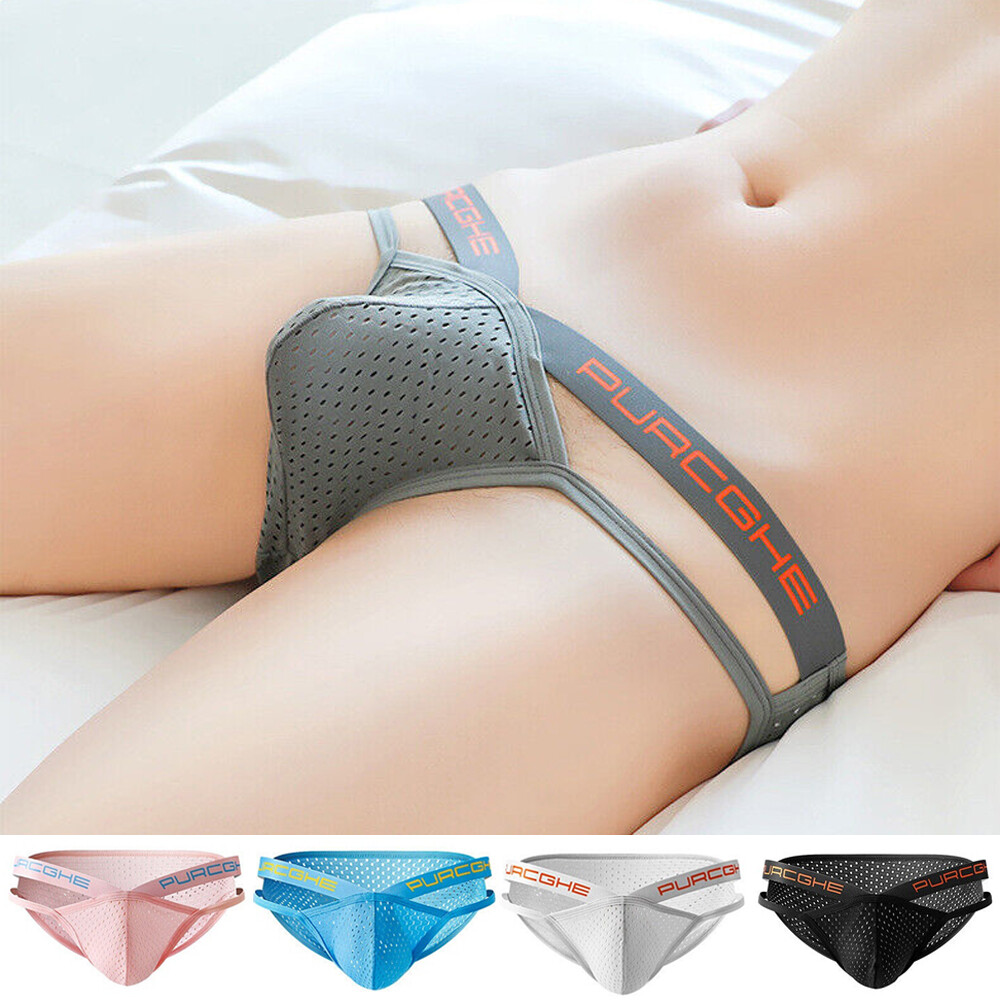Hollow Out Bikini Briefs for Men Mesh Sexy Underwear Ice Silk Men's Gay Panties