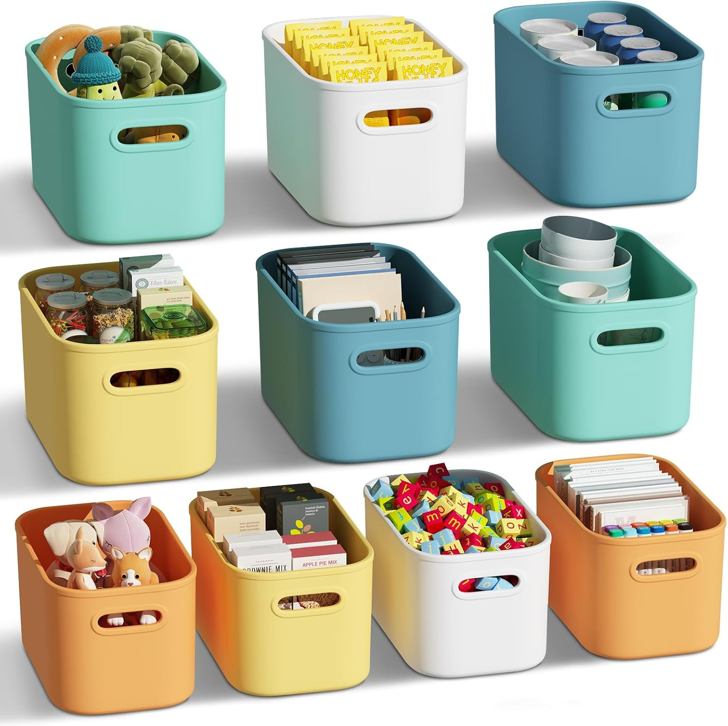10 Pack Colorful Plastic Storage Bins, Storage Container for Organizing, Colored