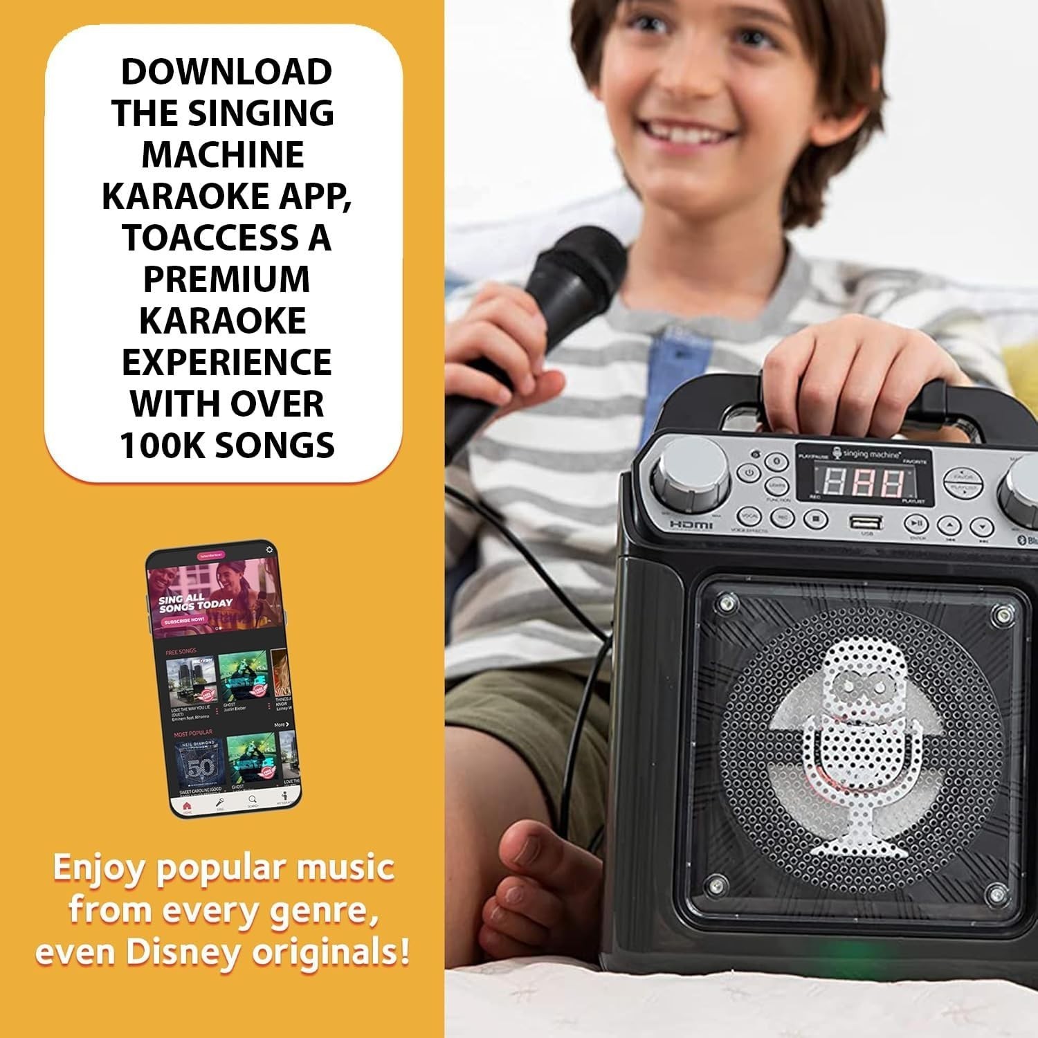 Singing Machine Groove Mini SML652BK Bluetooth Karaoke Machine with Wired Mic