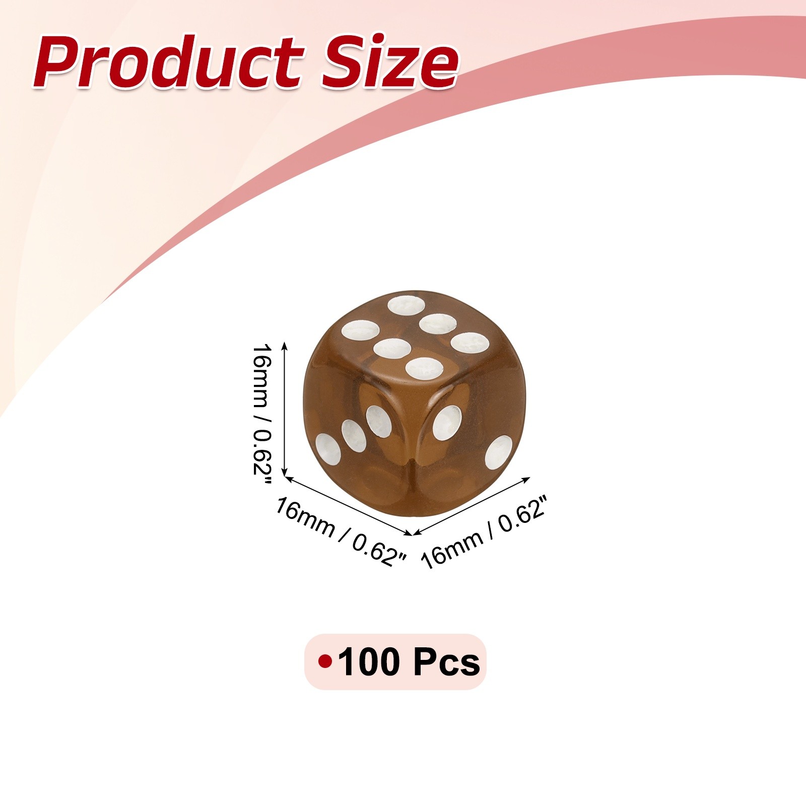 100Pcs Translucent Polyhedral Dice 16mm Square Dice W Rounded Edge, Brown