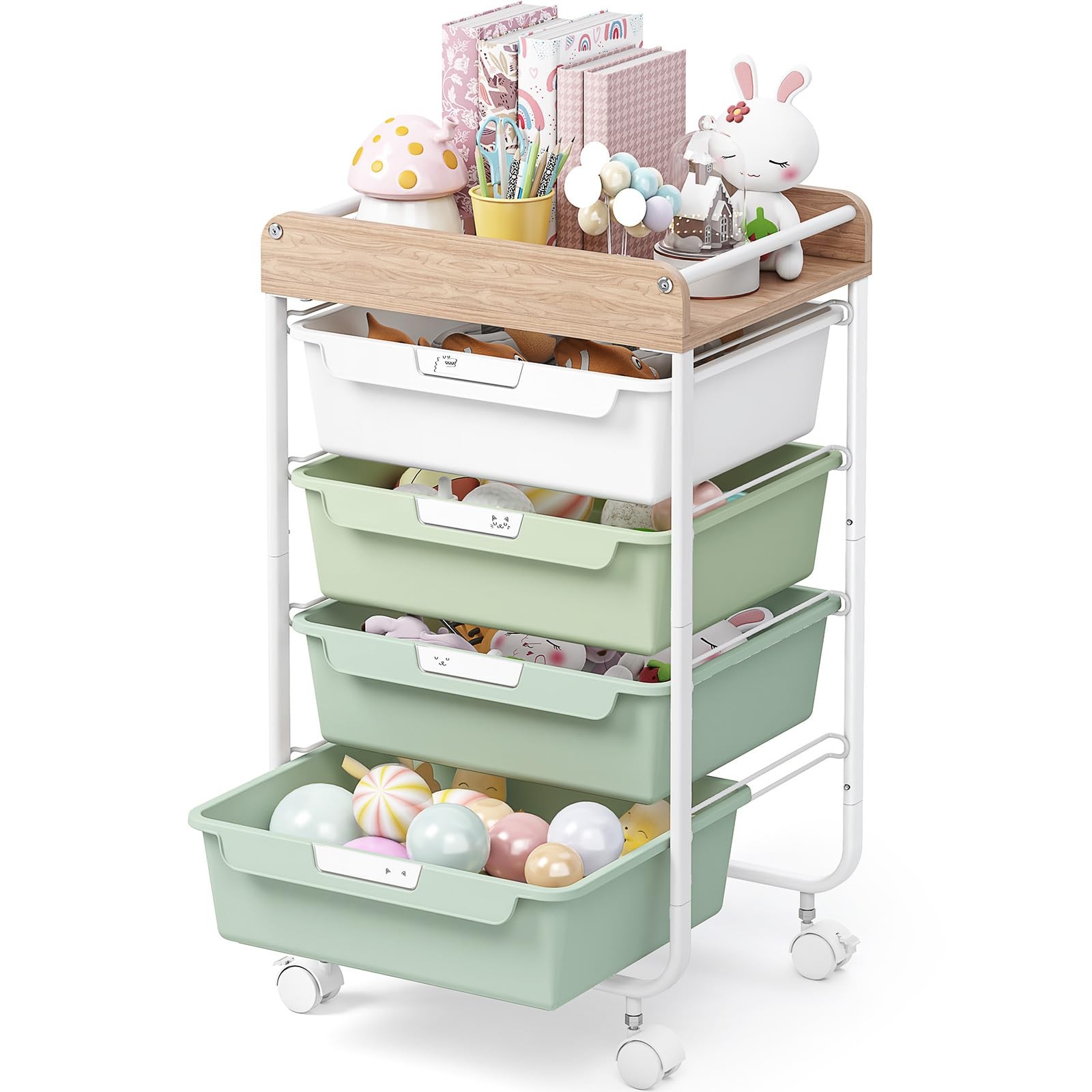 SYKIARIOL Rolling Storage Utility Cart with 4 Drawers,Kids Craft Art Cart,Makeup