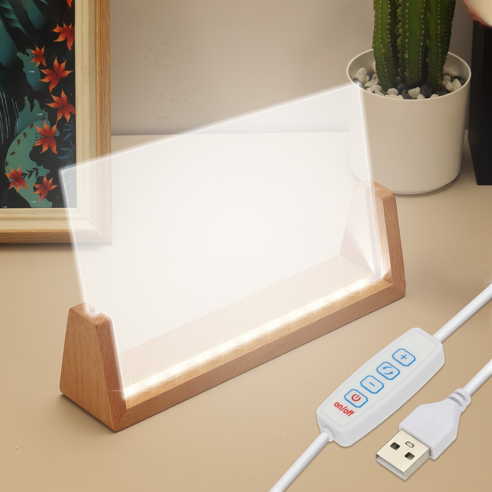 7 Inch Wooden LED Light Base, Light Display Stand, 3 Colors Light