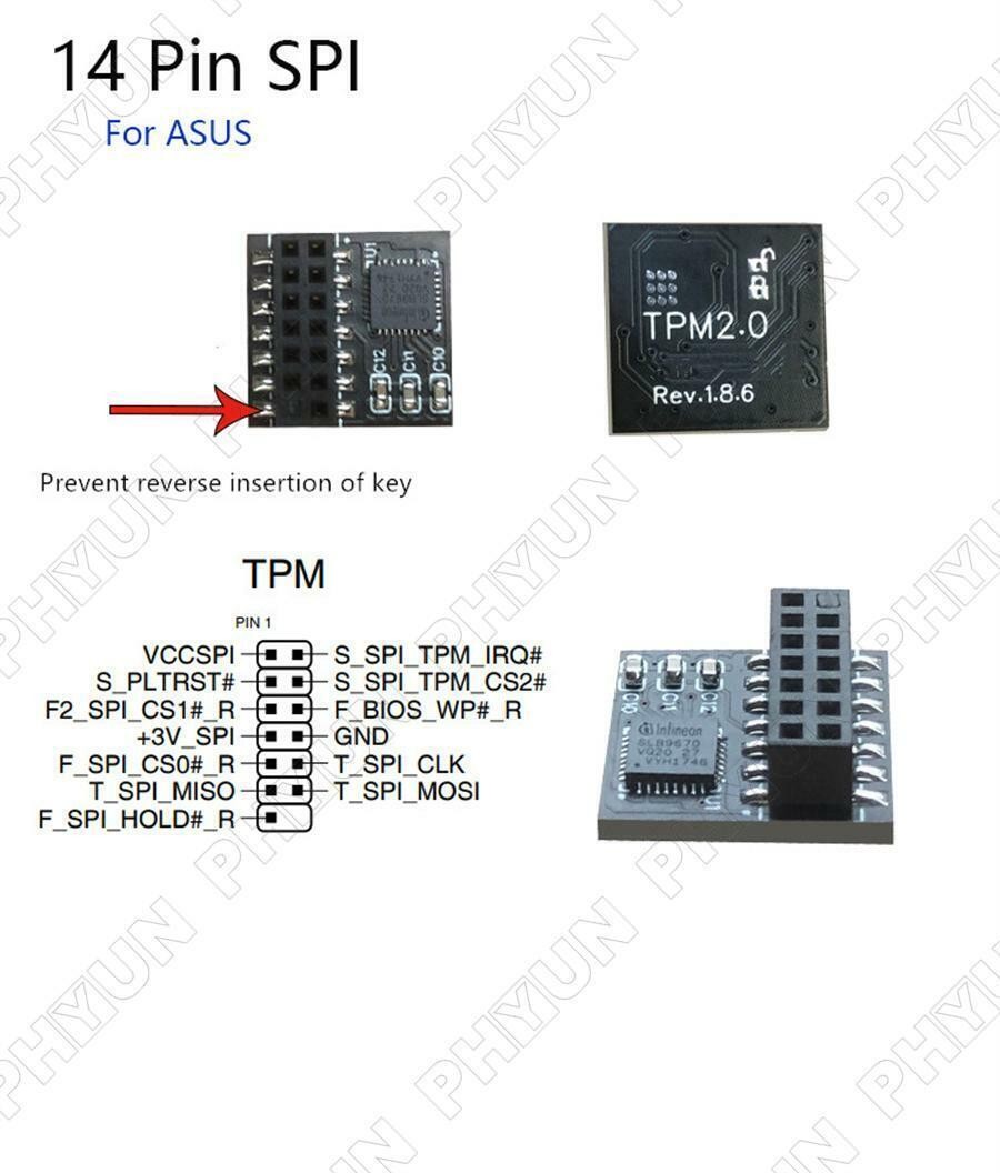 TPM 2.0 Security Module Trusted Platform For ASUS SPI 14PIN Mainboard Windows 11