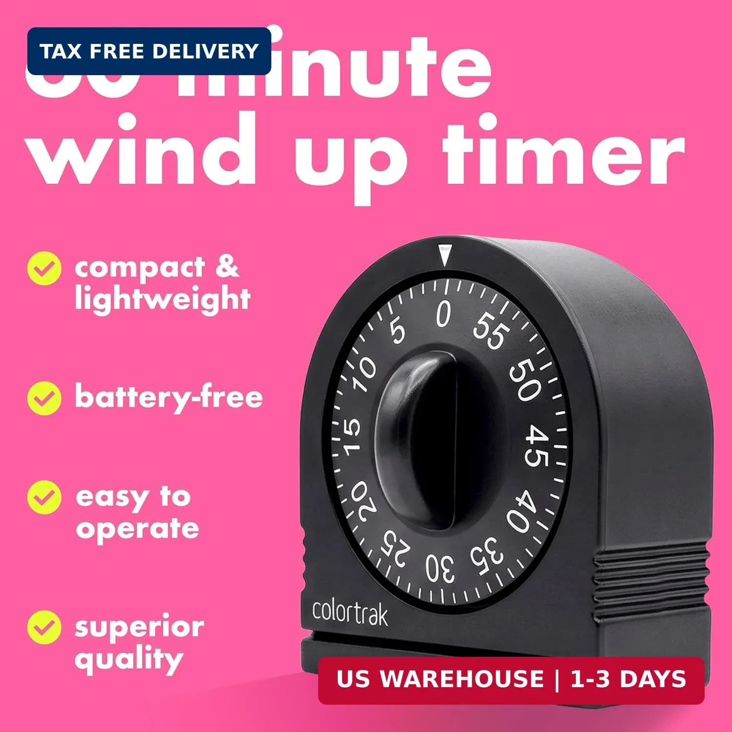 Colortrak 60 Minute Wind Up Timer, Salon Hair Color Processing Timer, Mechanical