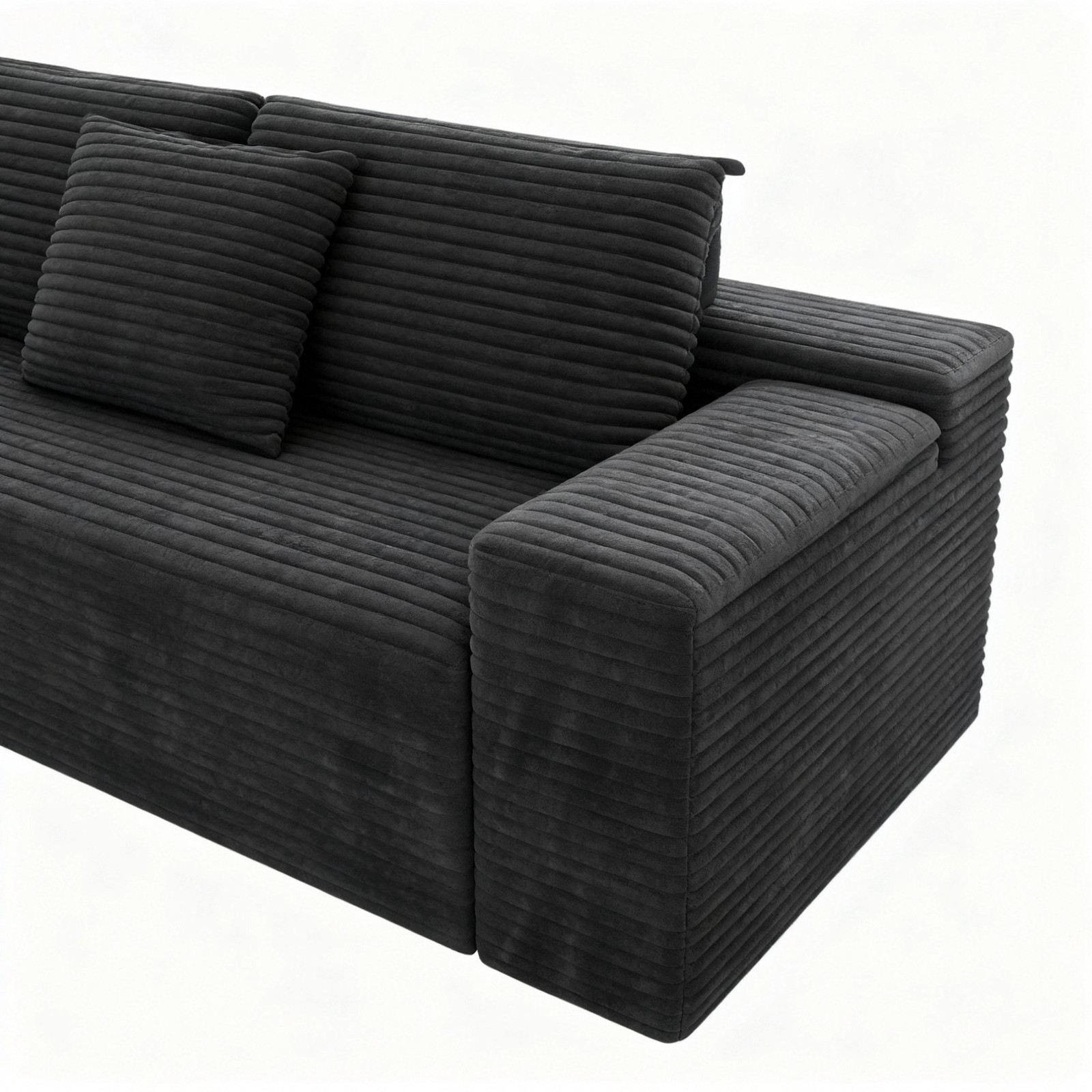 Modular Sectional Sofa Plush Corduroy Fabric Grey No Assembly Required