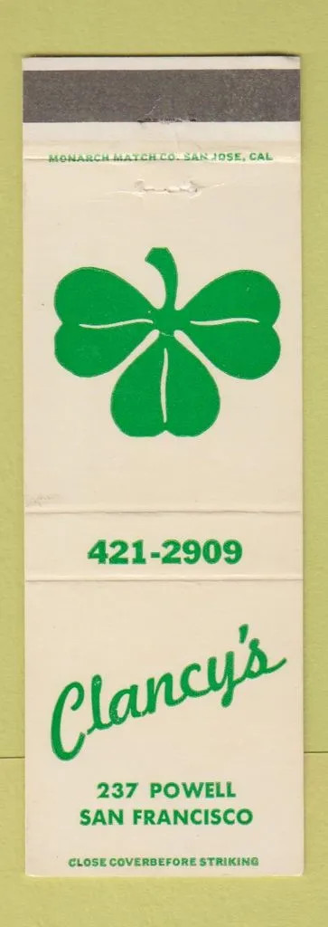 Matchbook Cover - Clancy's San Francisco CA