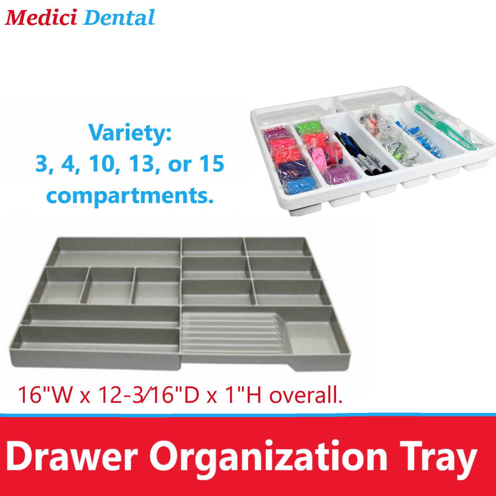 Dental Procedure Cart Drawer Organization Tray - Various Storage Options