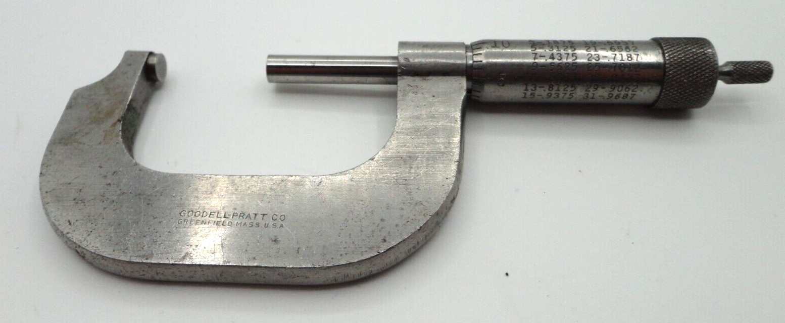 Vintage Goodell Pratt Co. 1-2” Outside Micrometer TESTED AND WORKING USA MADE