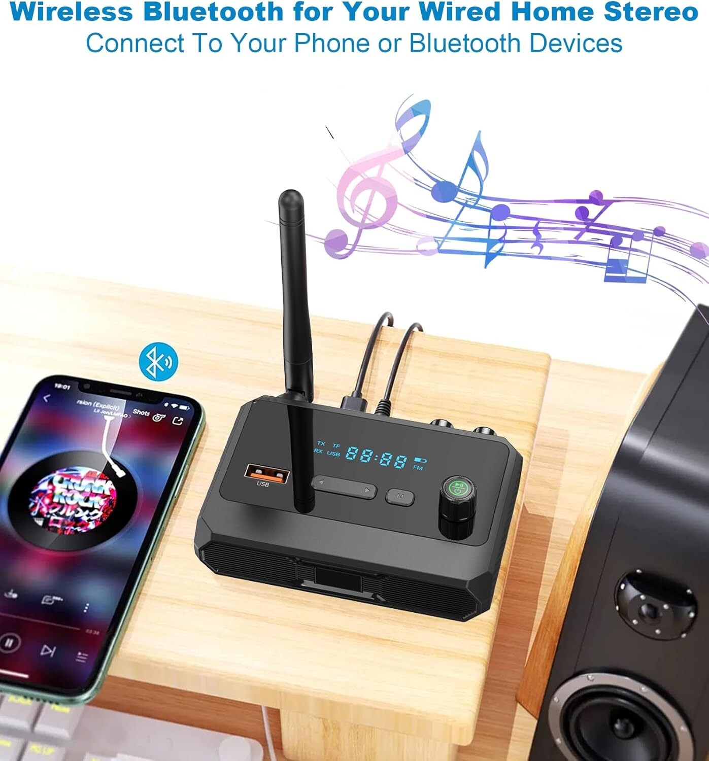 Bluetooth 5.3 Audio Receiver for Home Stereo, Wireless Adapter with Optical/USB