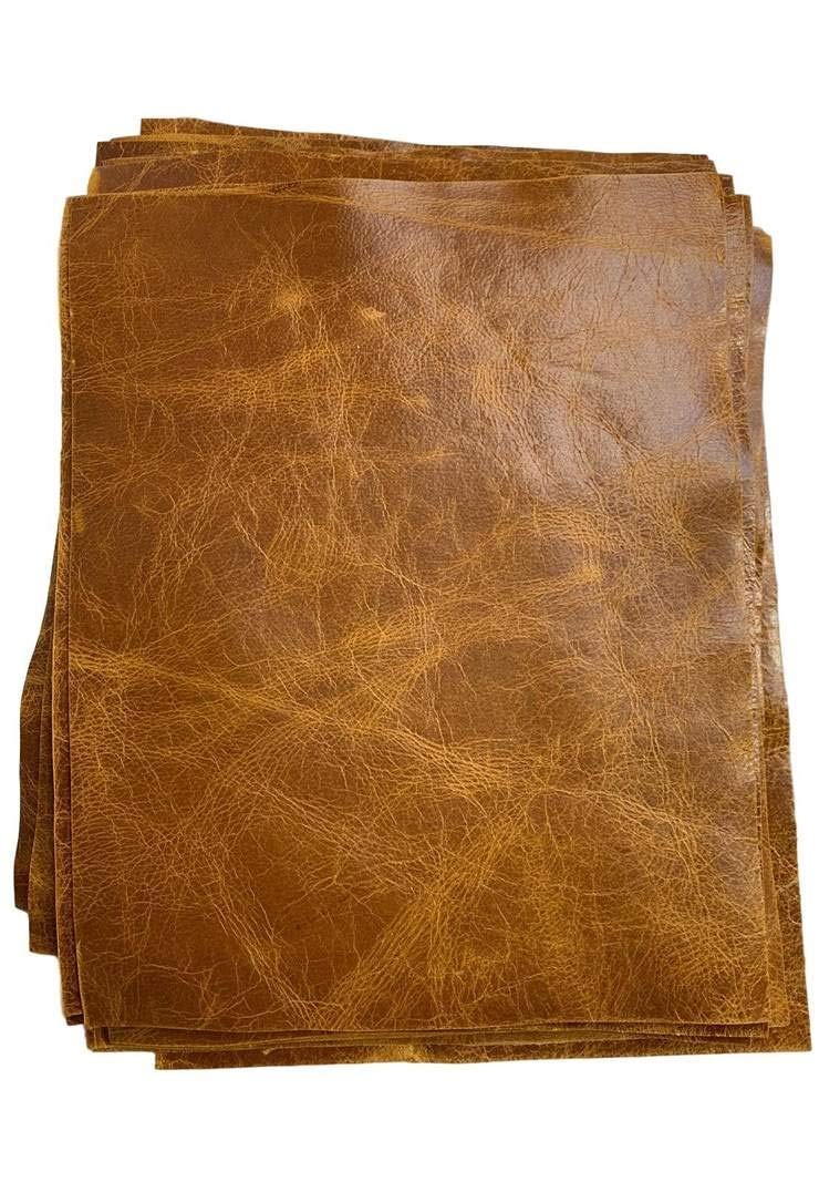 Distressed Cowhide Pull Up Leather Pre Cut Pieces Tan Crafts 8.5x11 Inch