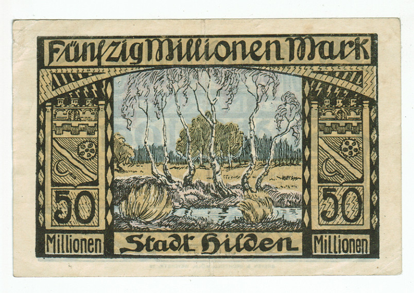 GERMANY BANKNOTE 50 MILLION MARK STADT-HILDEN 1923