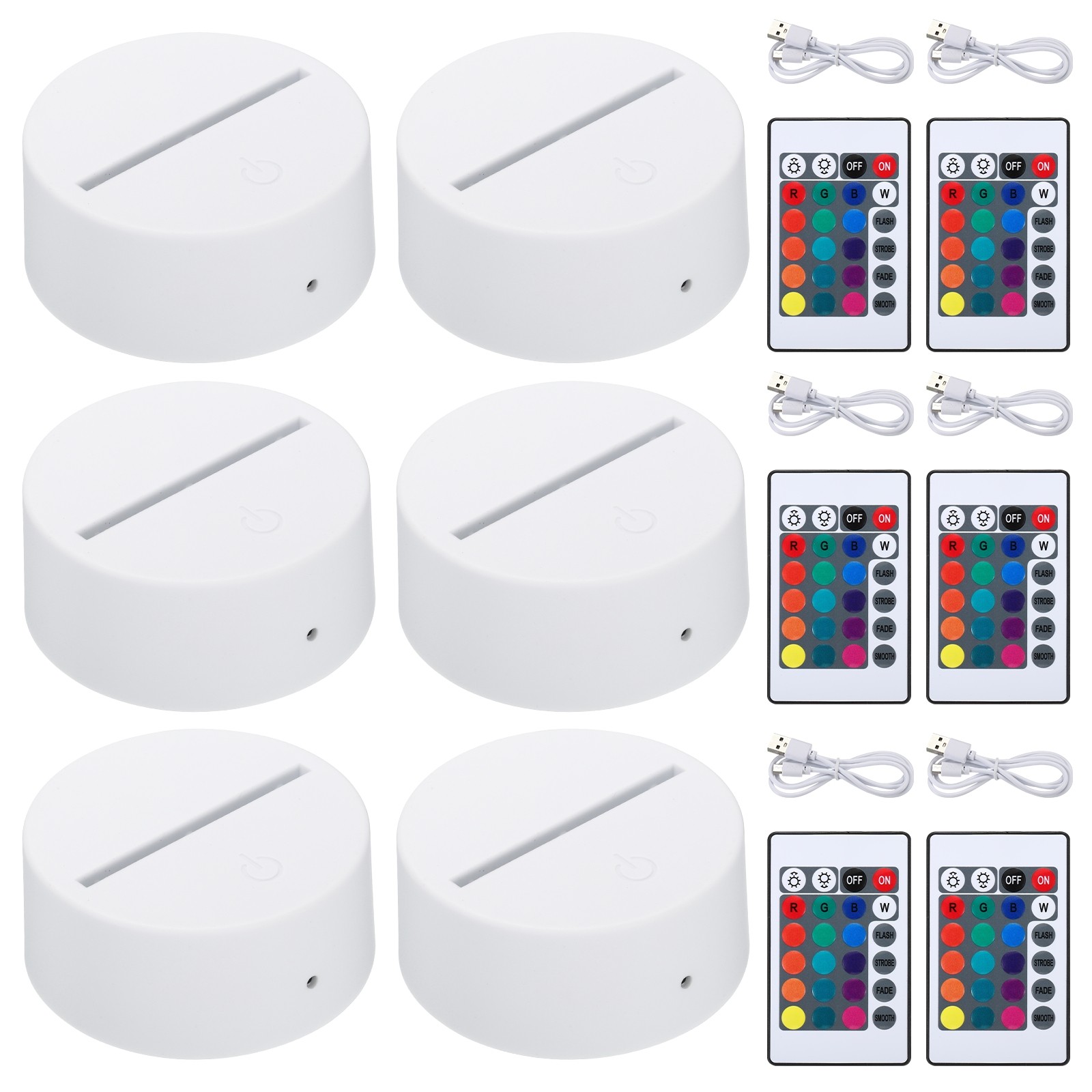 6pcs 3D Night LED Light Lamp Base 16 Colors Display Base with Remote Control