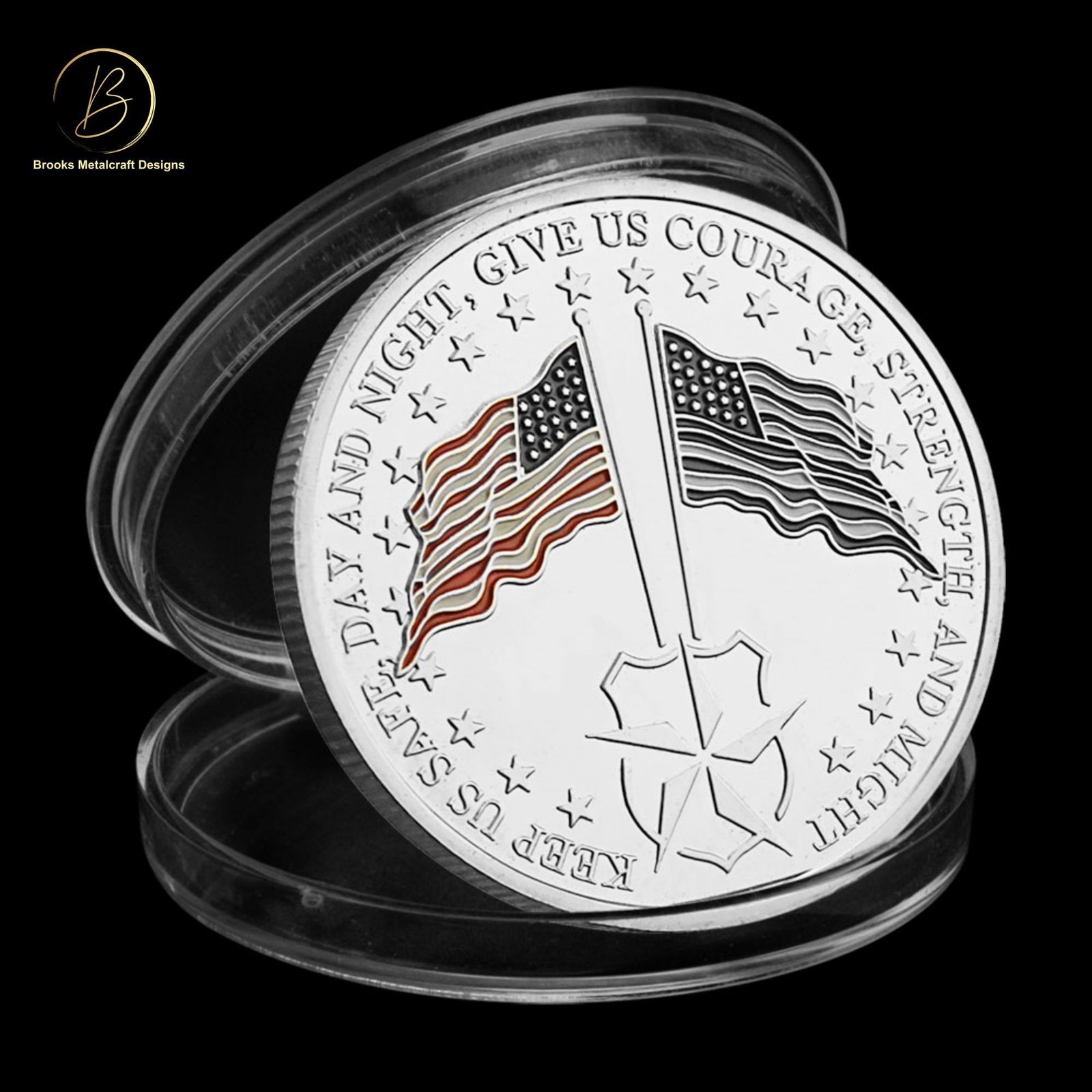 Police US Flag Thin Blue Line Flag Silver Saint Michael Challenge Coin