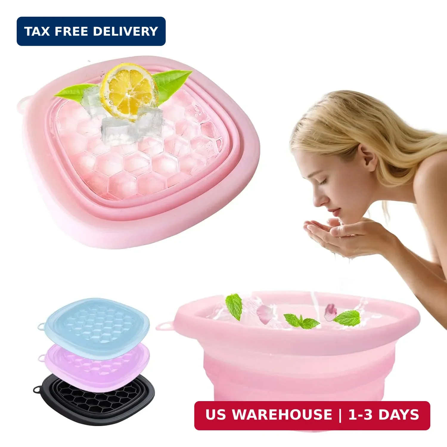 EBIGIC Face Bowl for Ice with Built-in IceTray,Collapsible Silicone Face Ice Bow