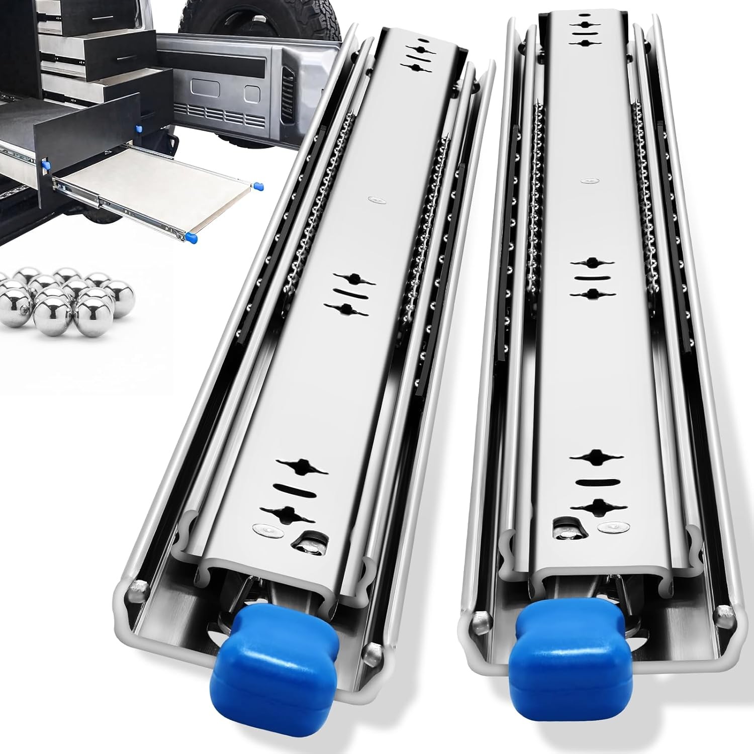 1 Pairs Locking Drawer Slides Ball Bearing Full Extension Rails 265lbs 10"-24"