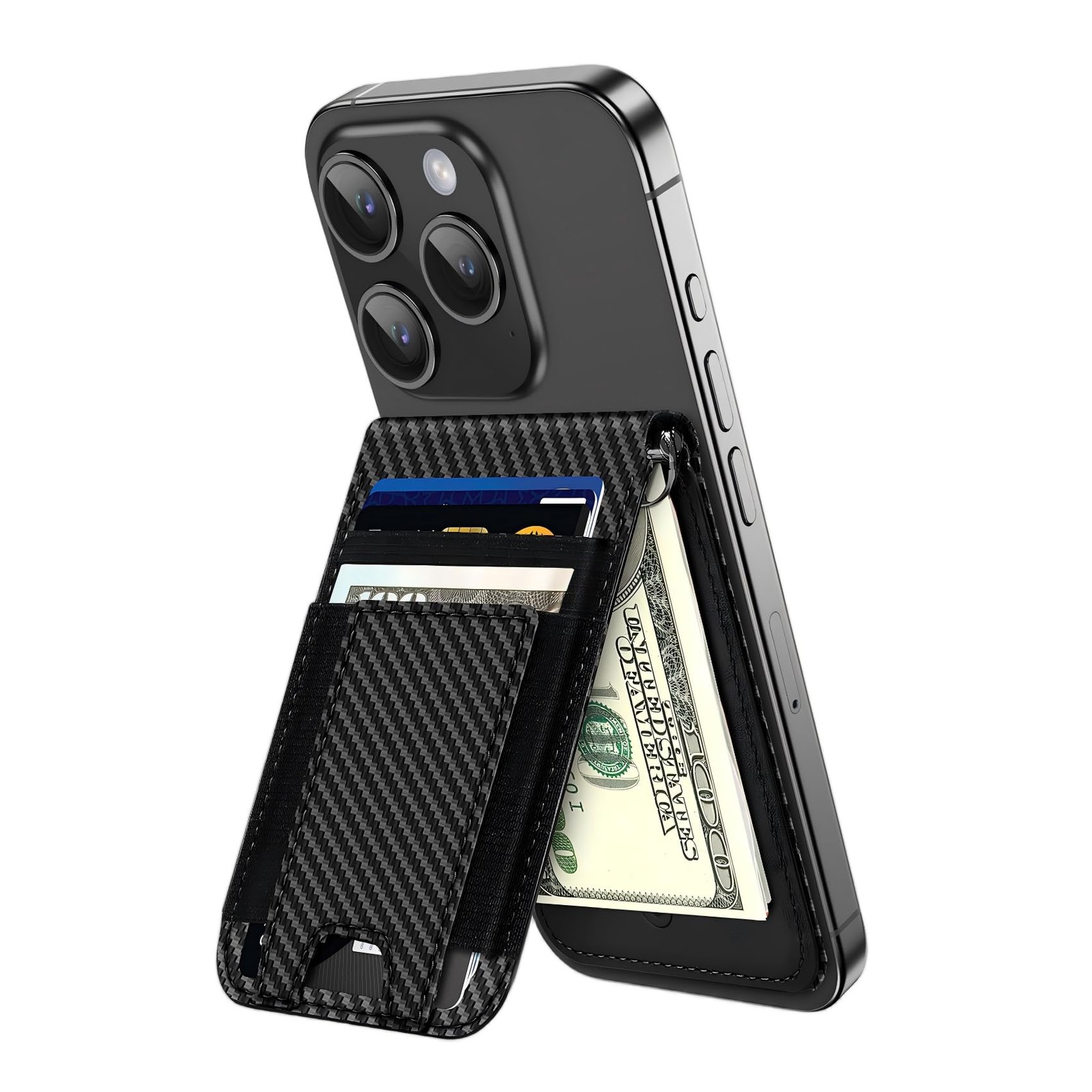 for MagSafe Wallet Stand with Money Clip, Anti-Lost Carbon Fiber Black