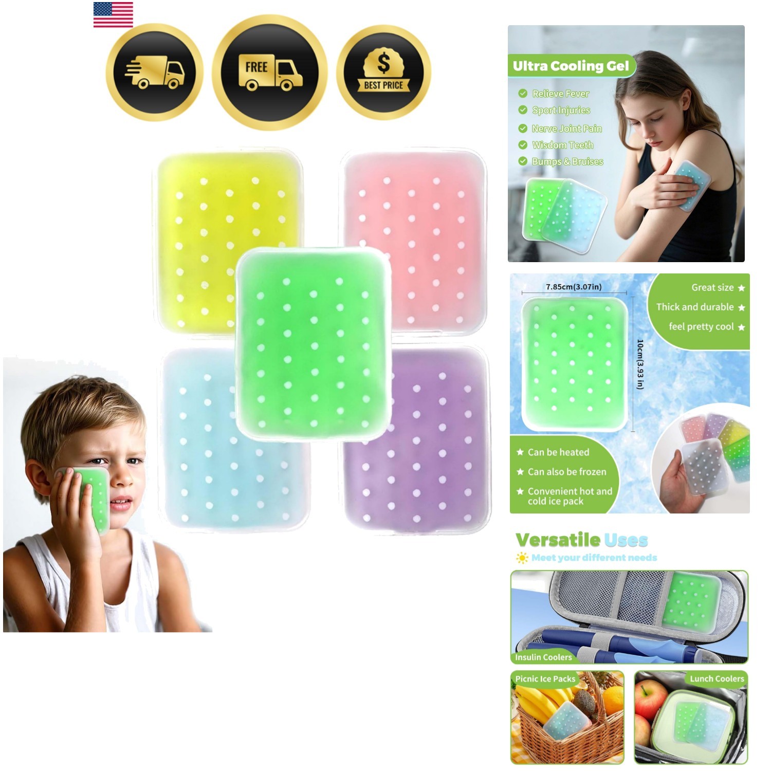 Reusable Boo Boo Ice Packs for Kids - Non-Toxic Cold Compress for Bumps & Inj...