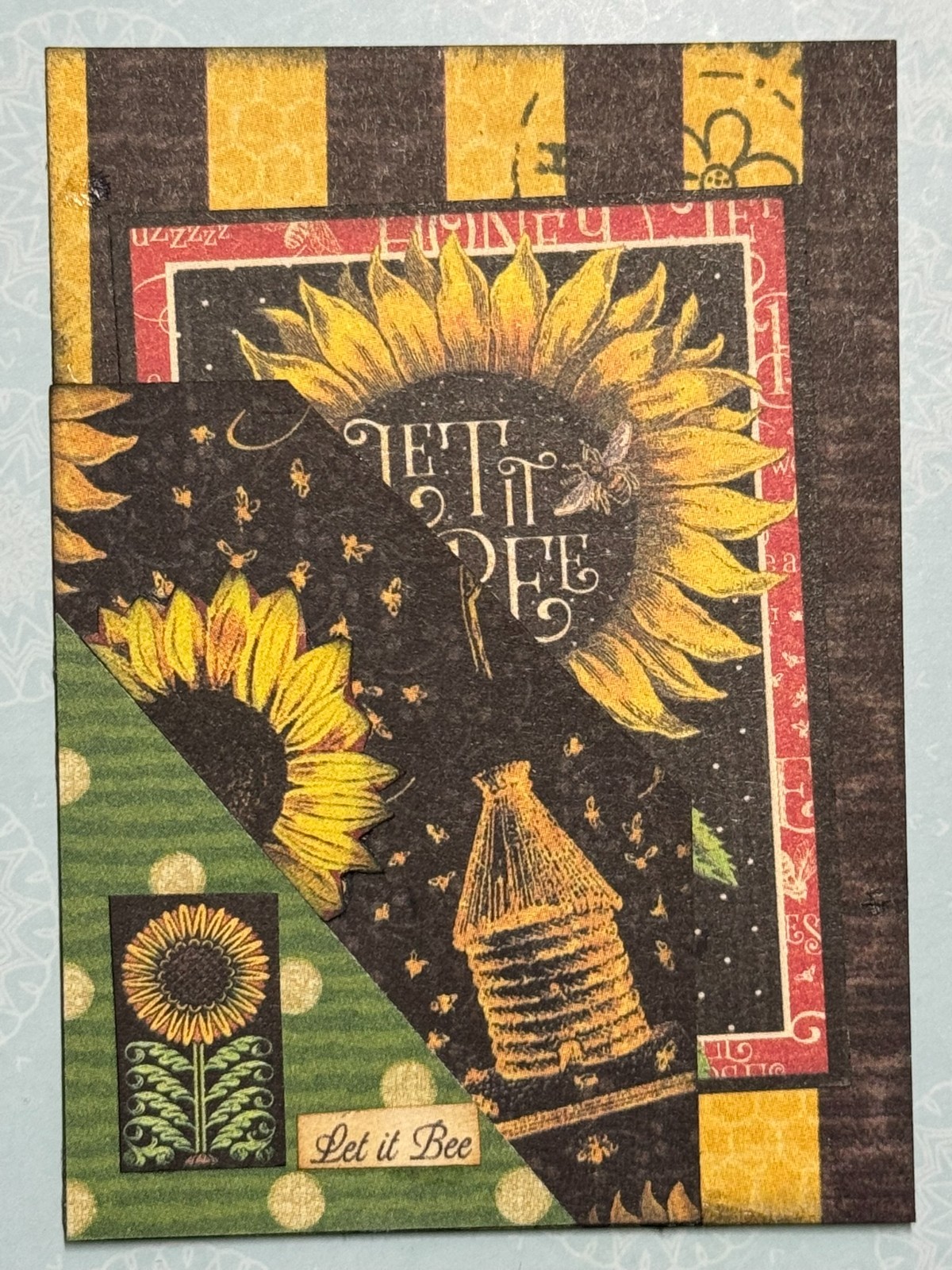 ACEO Mini Art Pocket 2 Piece Let it Bee Card Collage Paper, Ink by KJS