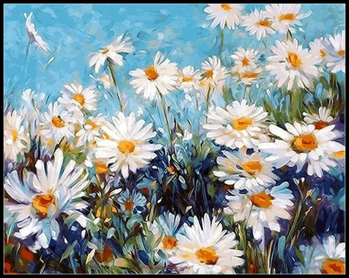 Wild Daisy - Counted Cross Stitch Patterns - Color & BW Symbols Charts
