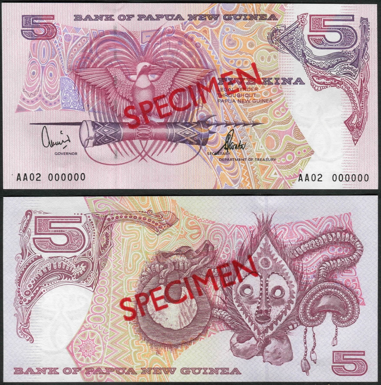 Papua New Guinea 5 Kina 2002 P13es UNC / SPECIMEN