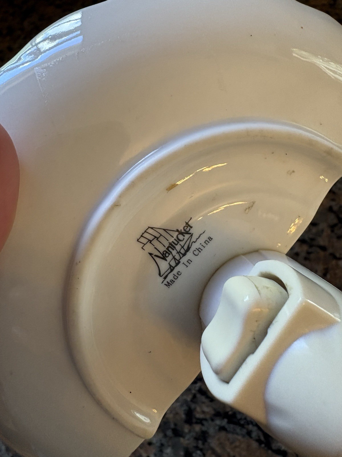Porcelain Toile Design Teacup Night Light Black Transferware