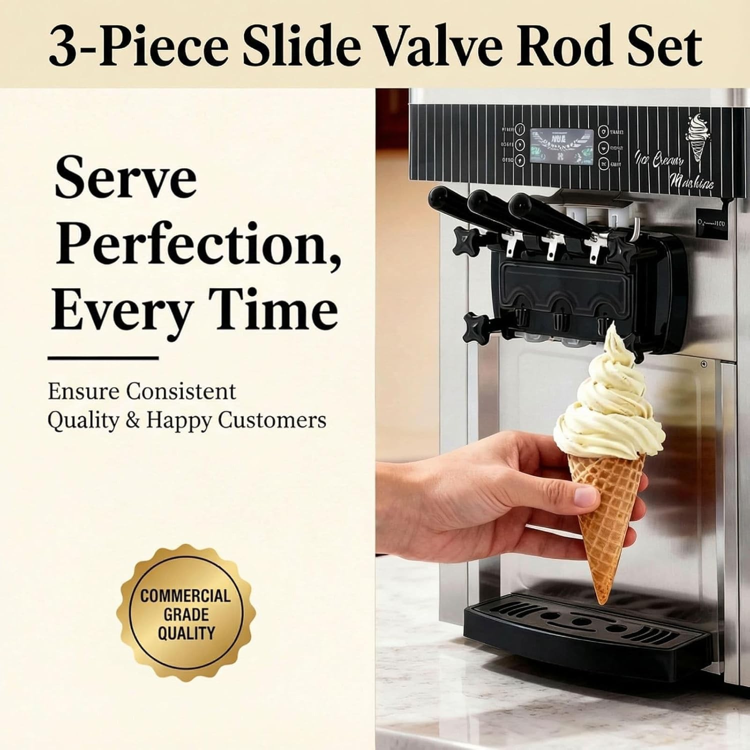 16cm Ice Cream Machine Slide Valve Rods 3-Piece Set – Durable Piston Bars Compat