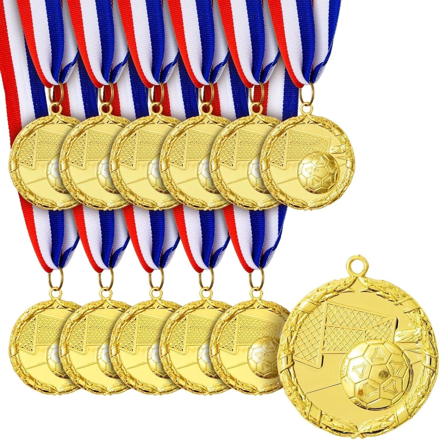 12 Pack Adult Award Medals - Team Participation Trophies with Red Ribbon