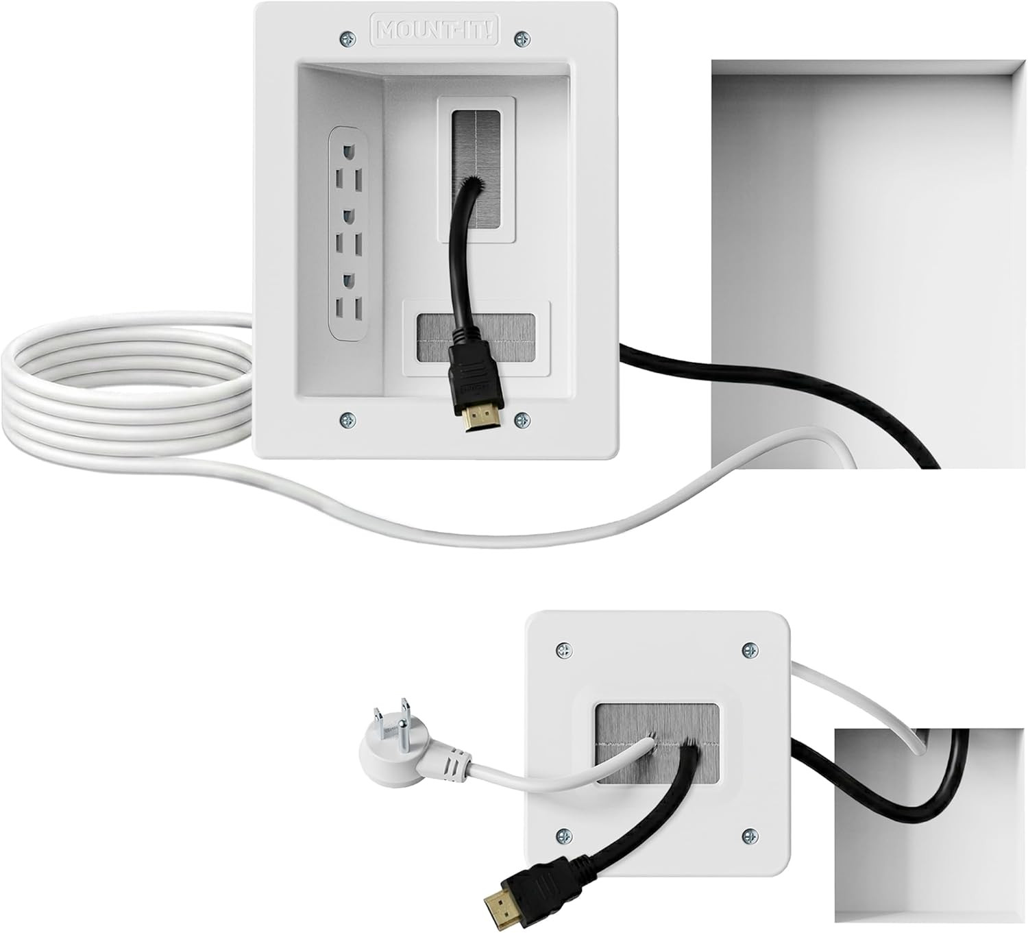In-Wall TV Cable Concealer Kit with Recessed Power – Triple Outlet, 9Ft Cord, an