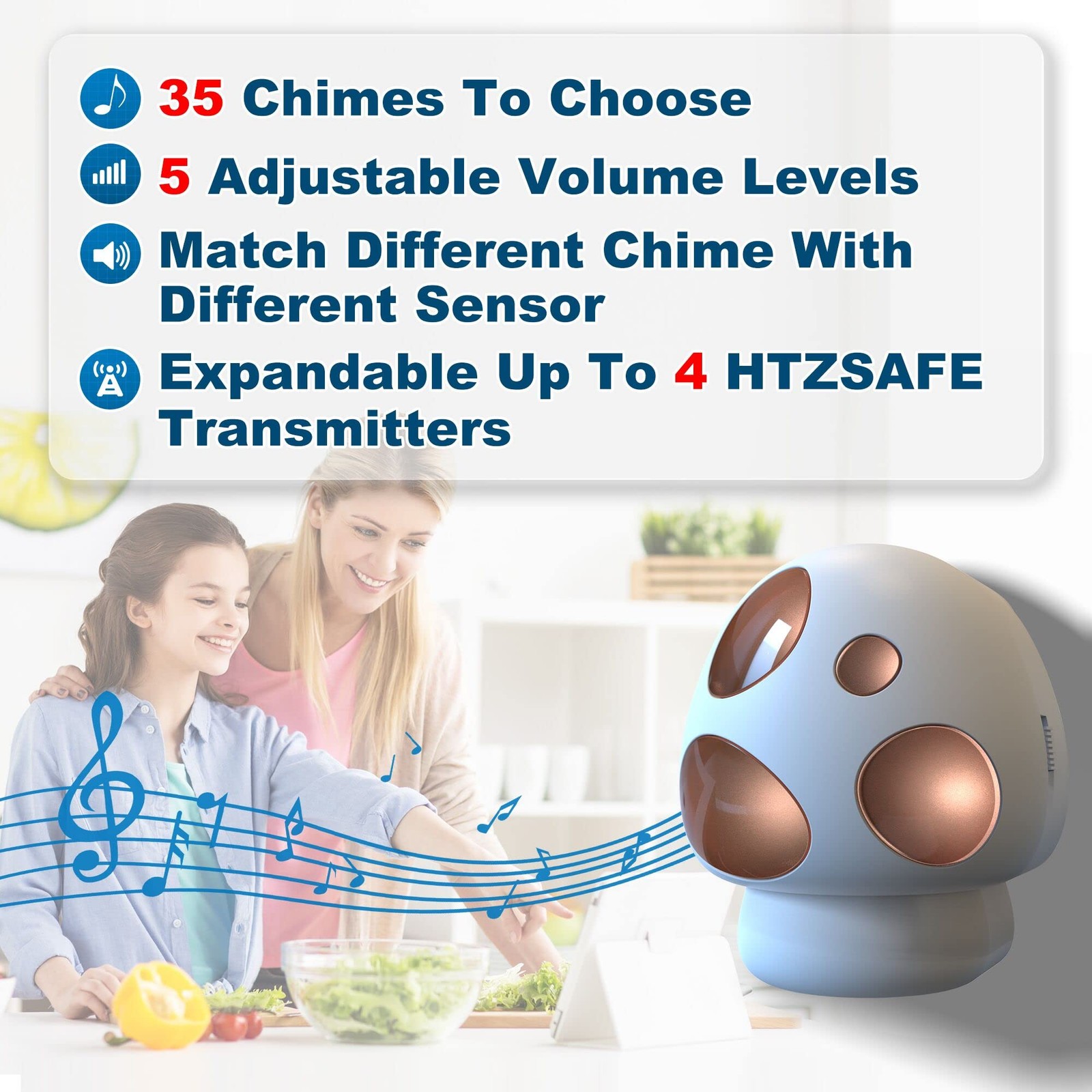 HTZSAFE Driveway Alarm- Alarms Wireless 1 Receiver + 2 Sensor
