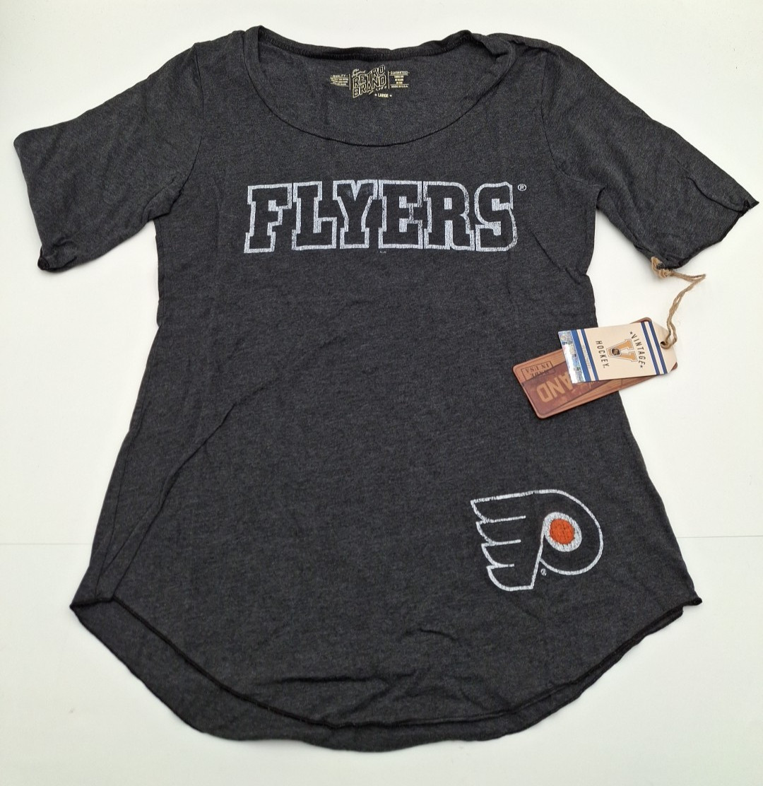 Philadelphia Flyers Retro Brand Women Gray "Flyers" 1/4 Sleeve T-Shirt, NWT