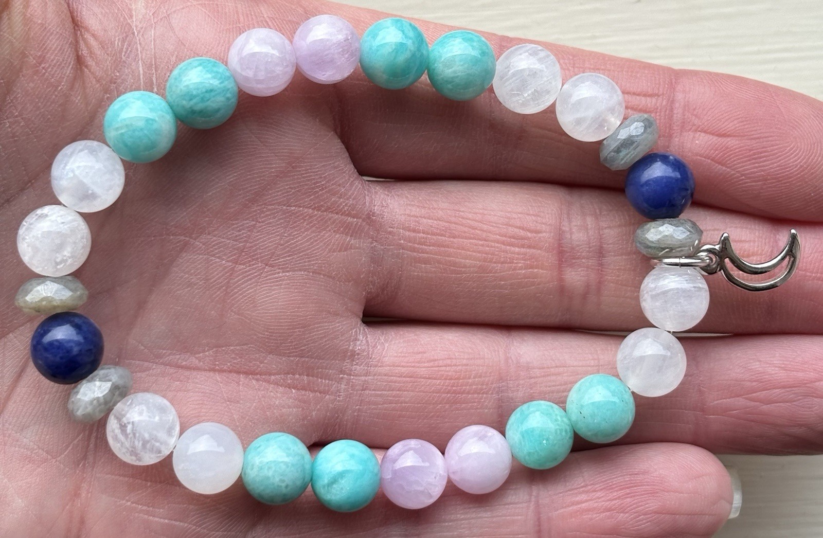 Gemstone Bracelet – Moonstone, Amazonite, Kunzite, Sodalite, & Labradorite