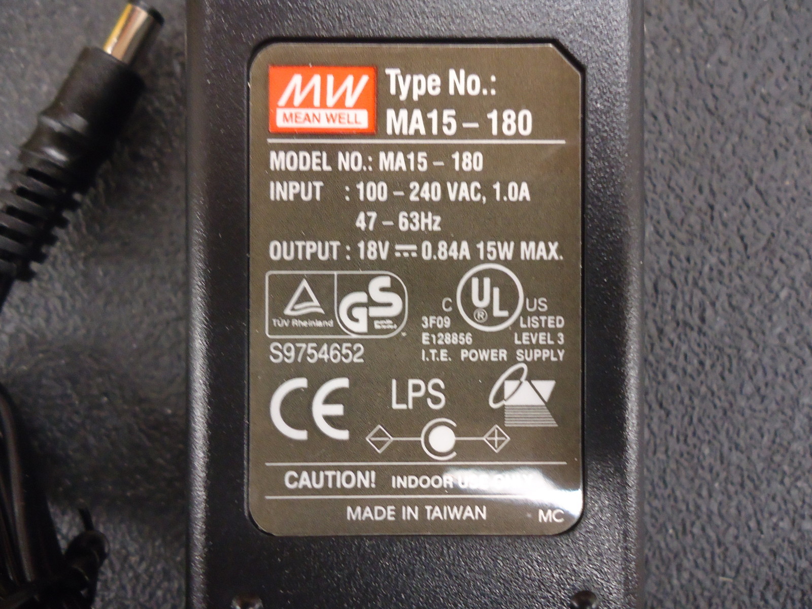 MA15-180 MEANWELL 15 WATT DESKTOP, 18VDC BRAND NEW!