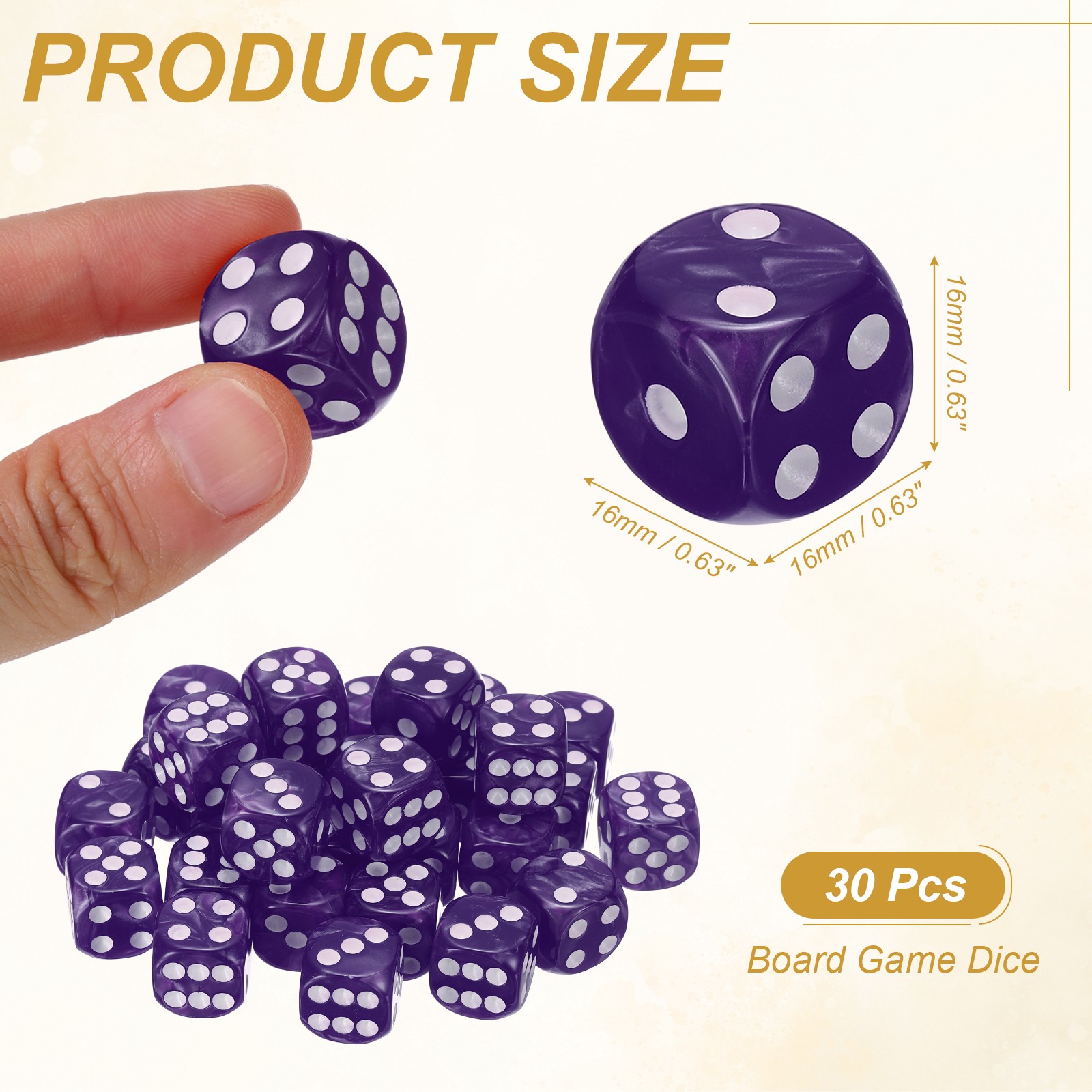 30Pcs Standard Game Dice Set 16mm Pearl Pattern Square Dice, Purple
