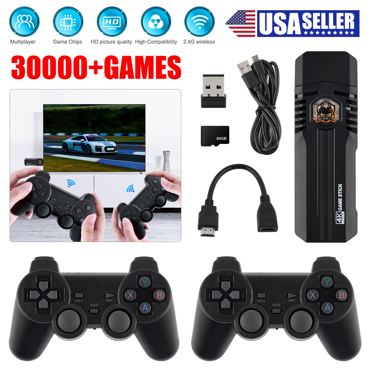 X8PRO 4K Game Console 30000+ Games 64GB 46 Emulators Dual Wireless Controllers