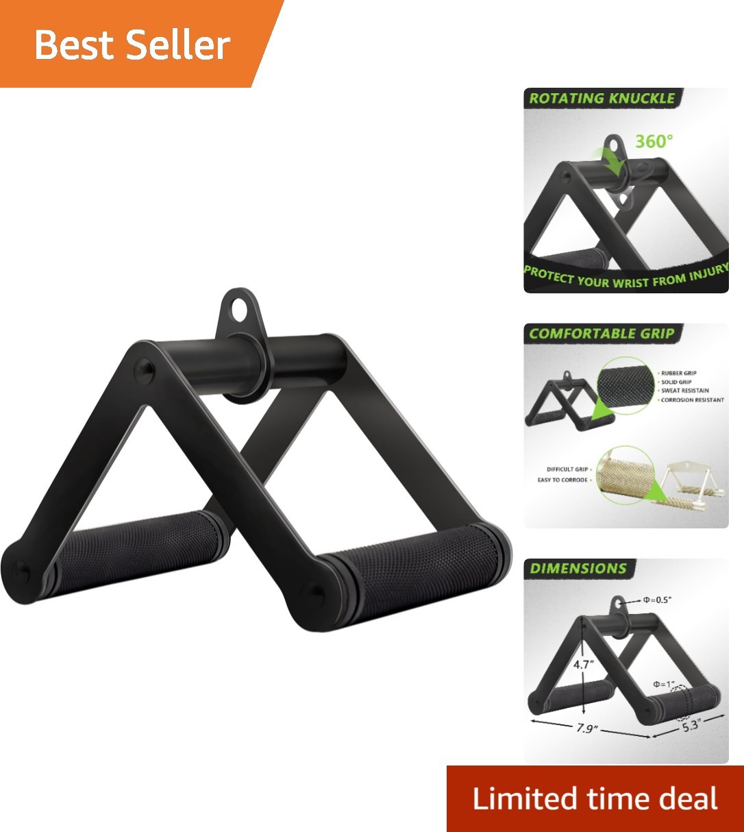 Lightweight Double D Row Handle - 360° Swivel Cable Attachment for Home Workout