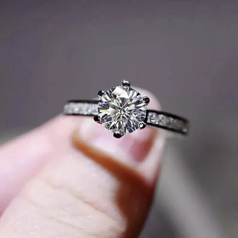 2.20 Ctw Round VVS1 Moissanite Hidden Halo Engagement Ring 14K White Gold Plated