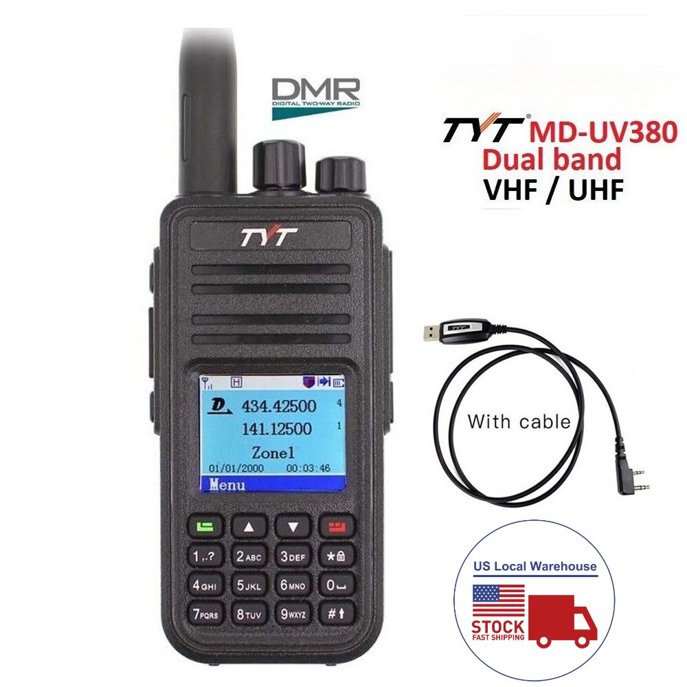 TYT MD-UV380 5W Two Way Radio VHF/UHF Dual Band DMR Radio with Programming Cable
