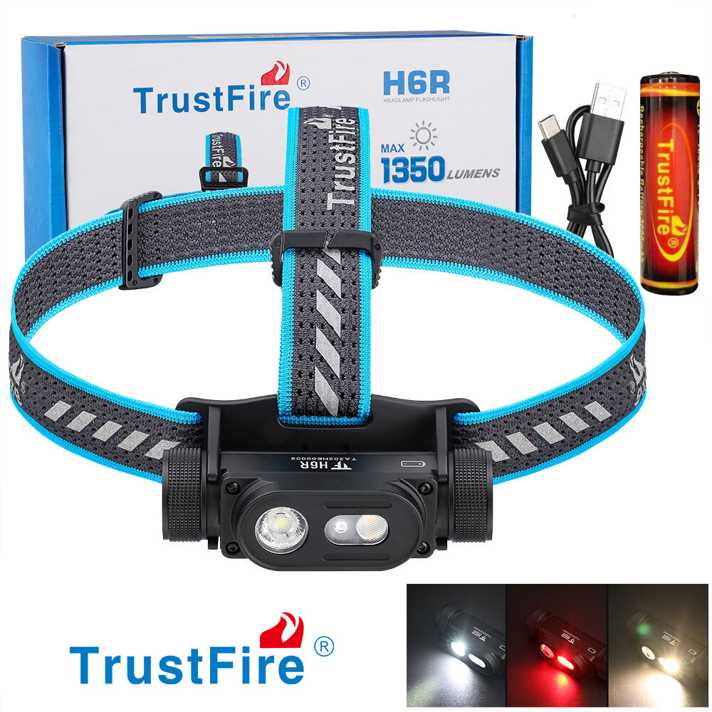 TrustFire 1350LM Rechargeable Headlamp Waterproof Headlight W/Red /Floodlight US