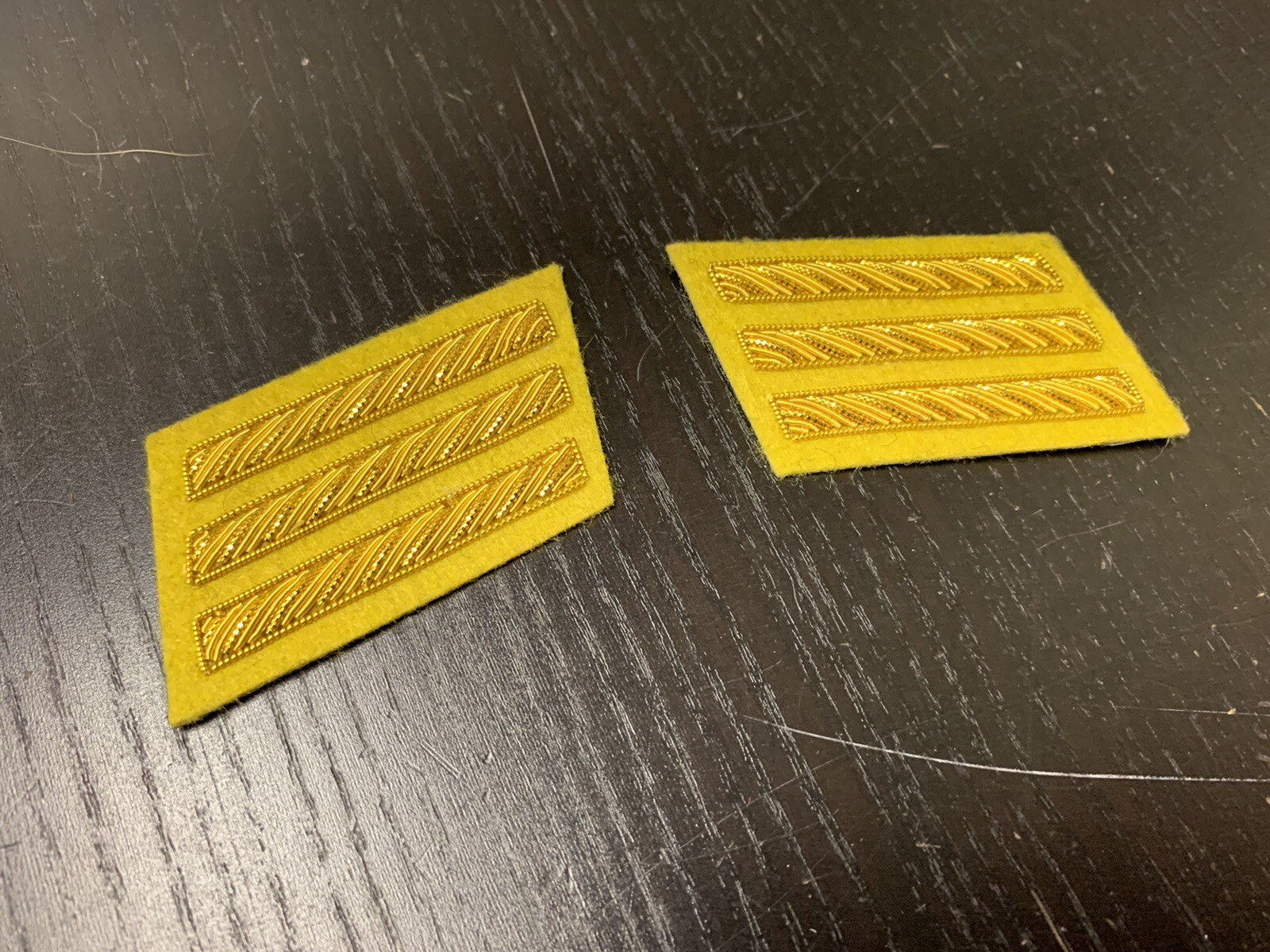 CSA Gold Embroidered Captains Bars - YELLOW Background Pair - NEW