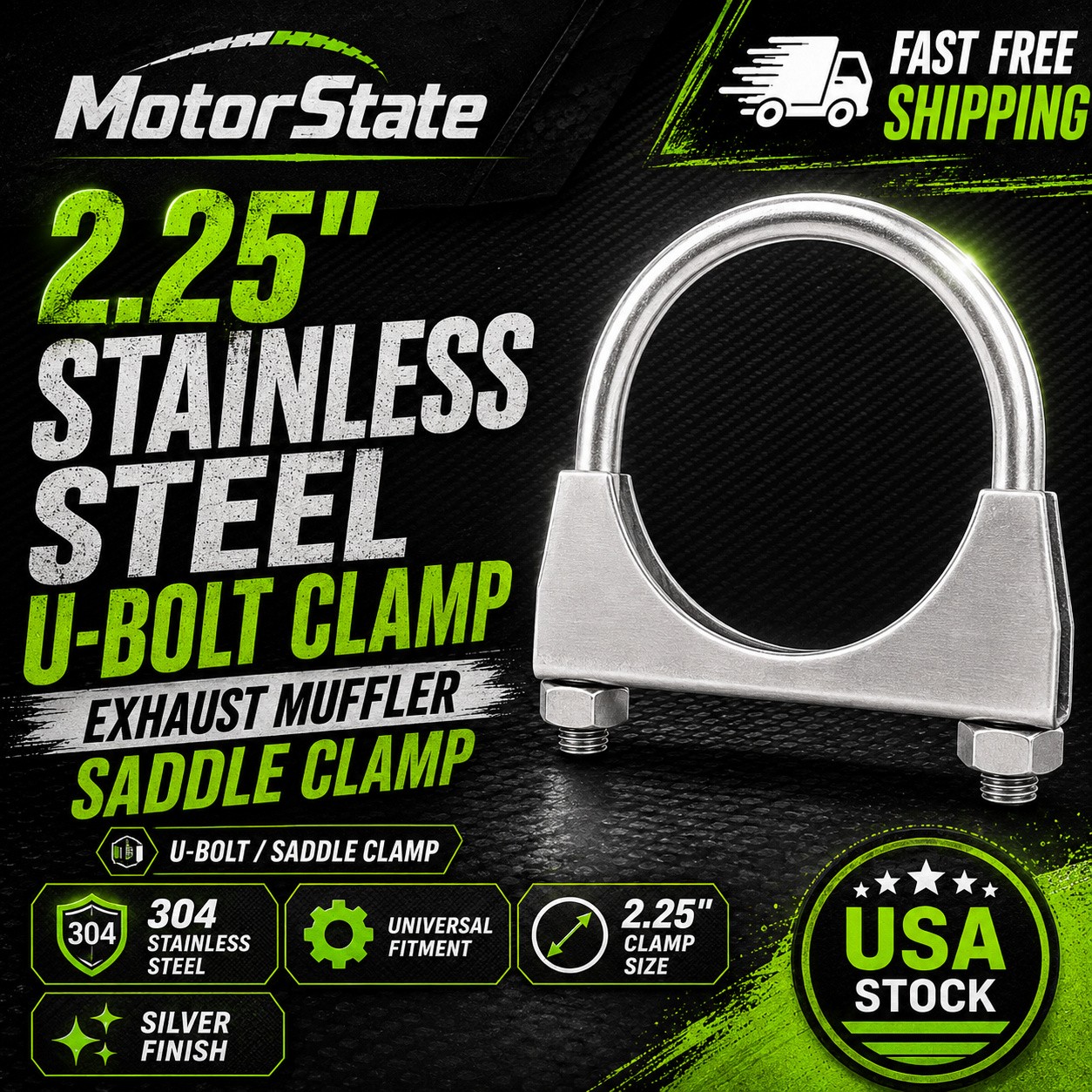 2.25" 304 Stainless Steel Saddle U-Bolt Exhaust Muffler Clamp New