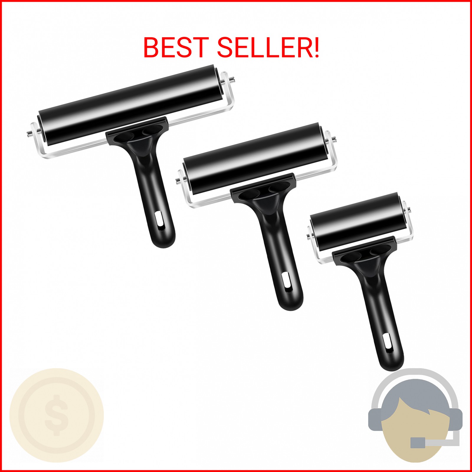 VinBee Soft Rubber Brayer Rollers for Crafting Brayers Rollers for Printmaking B